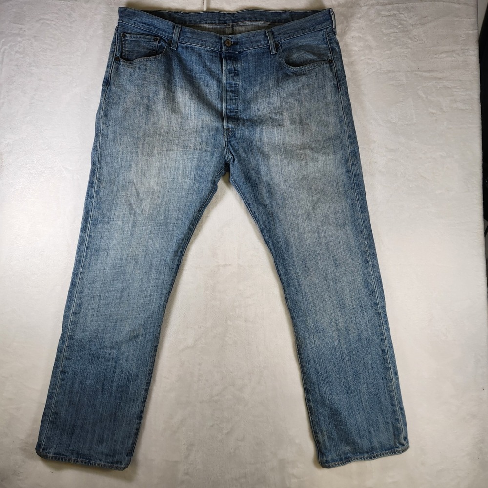 Levis 501 Button Fly Mens Blue Denim Jeans W42 L32 Straight Leg